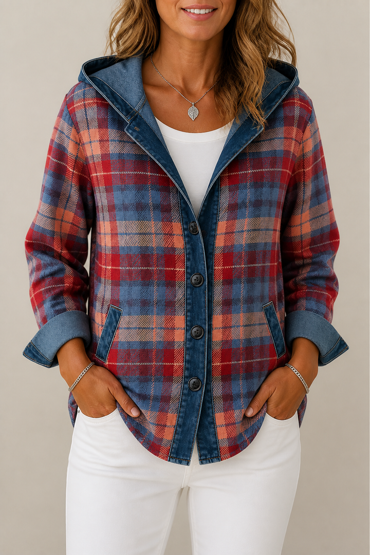 Rosalind | Women's Denim-Trim Hooded Knit Cardigan