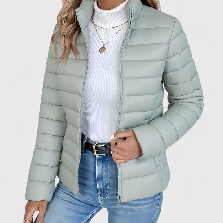 Vienna quilted puffer jacket in cream, close-up front view