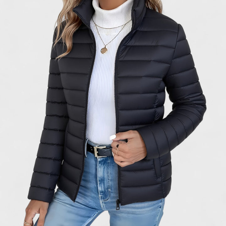 Vienna quilted puffer jacket in cream, close-up front view