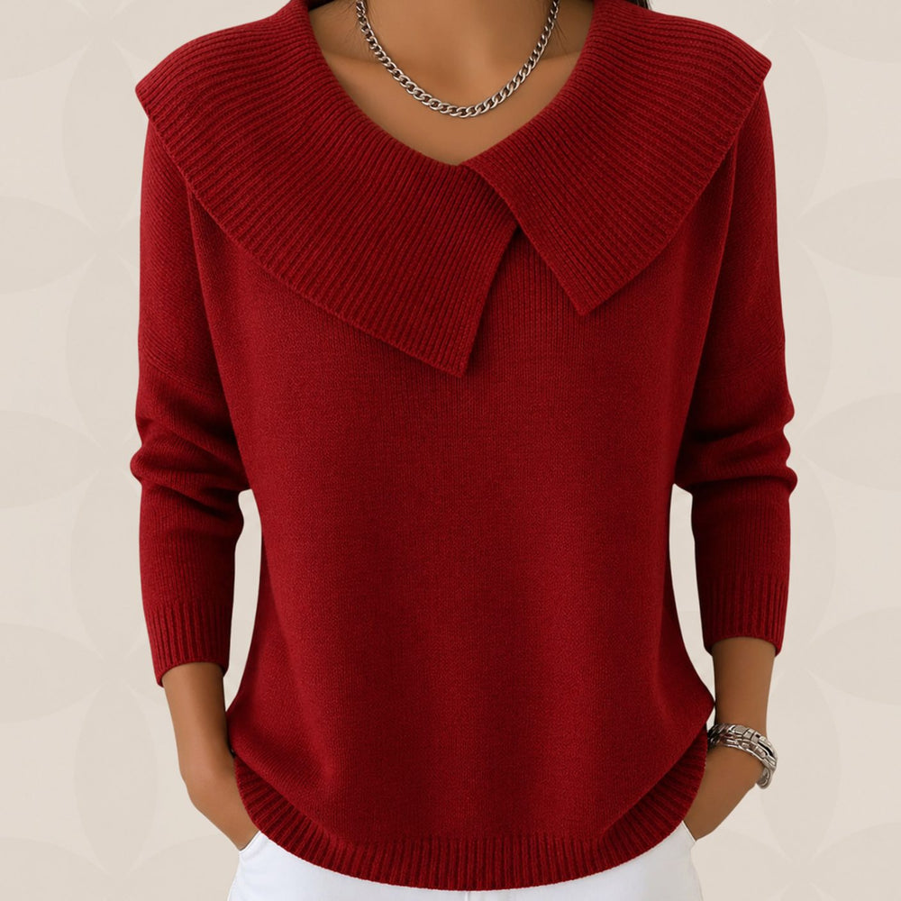 Vivienne draped collar knit sweater in red, front view