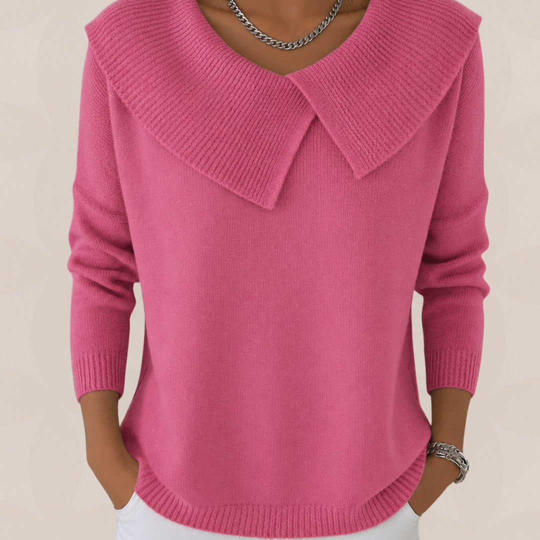 Vivienne draped collar knit sweater in pink, front view