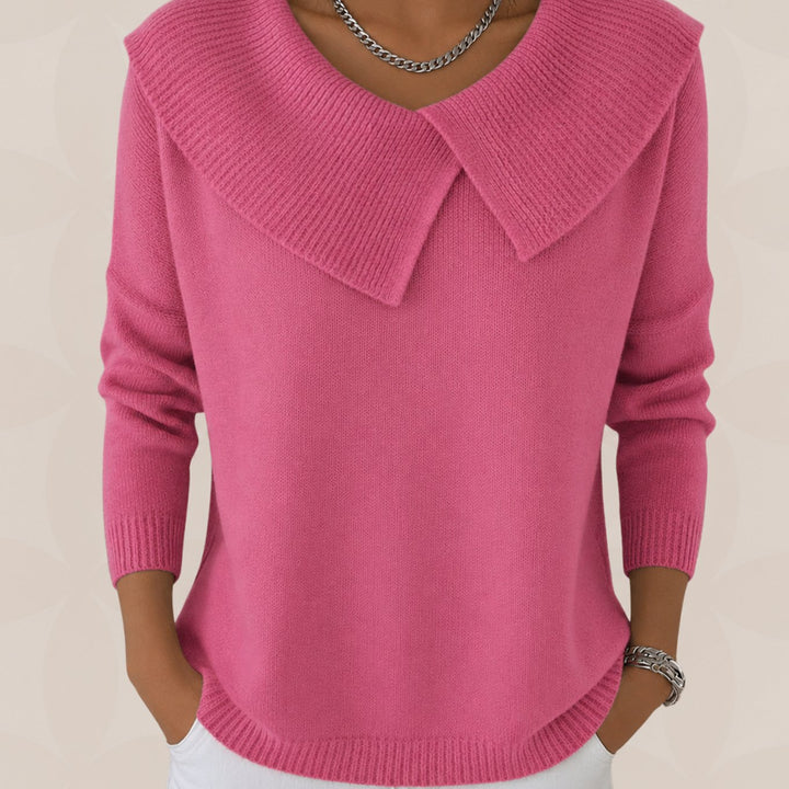 Vivienne draped collar knit sweater in pink, front view
