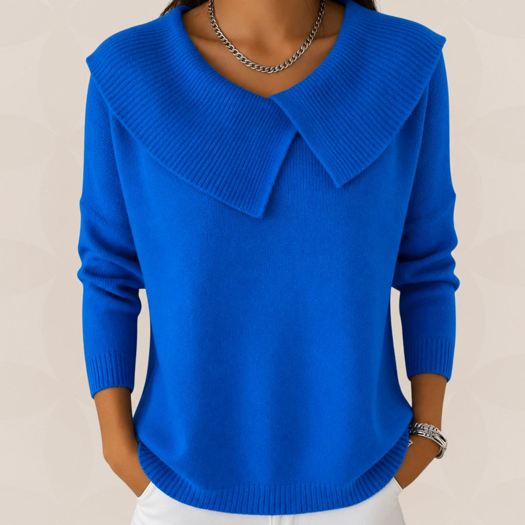 Vivienne draped collar knit sweater in royal blue, front view