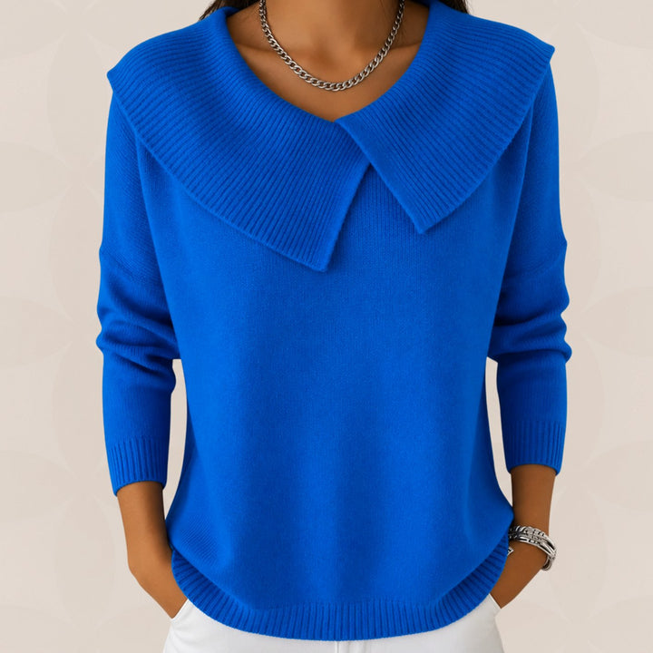 Vivienne draped collar knit sweater in royal blue, front view