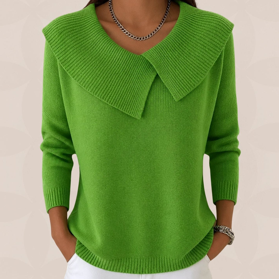 Vivienne draped collar knit sweater in light green, front view
