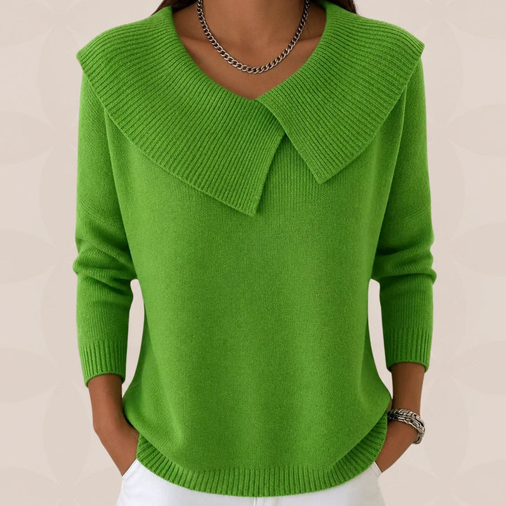 Vivienne draped collar knit sweater in light green, front view