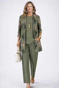 Vivienne | Women's Printed Open Front Cardigan Three-Piece Set