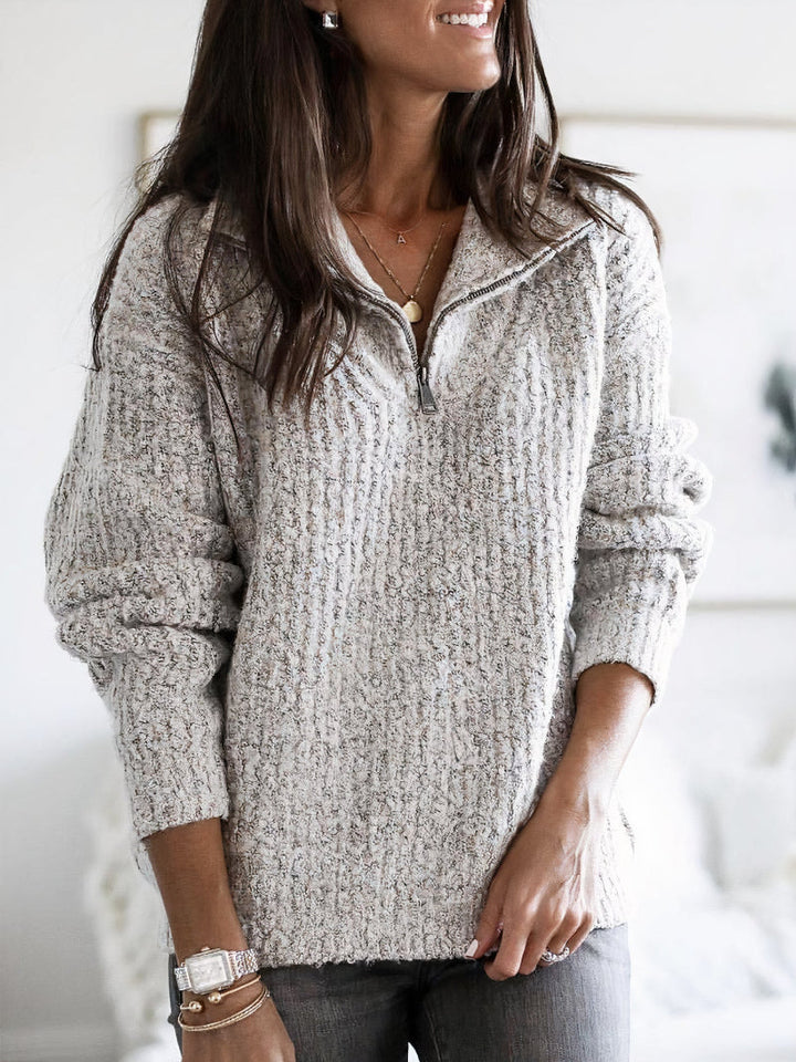 Vivienne quarter-zip knit sweater in heather gray, front view