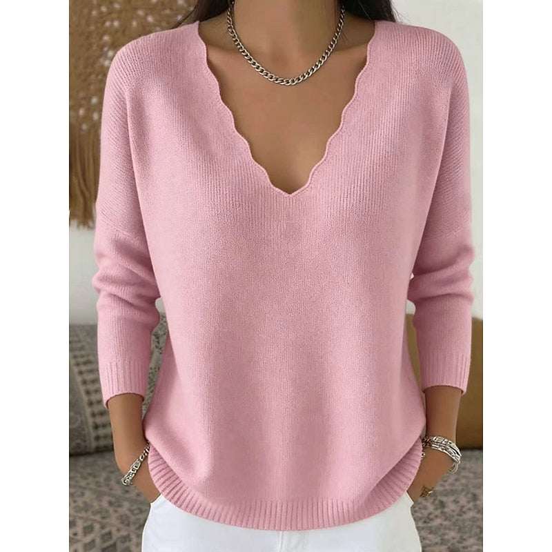 Vivienne scalloped V-neck sweater in pink, front view