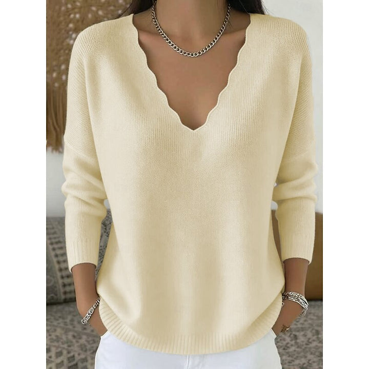 Vivienne scalloped V-neck sweater in apricot, front view