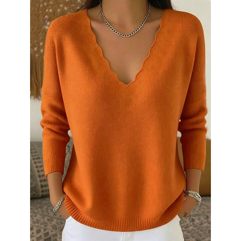 Vivienne scalloped V-neck sweater in apricot, front view