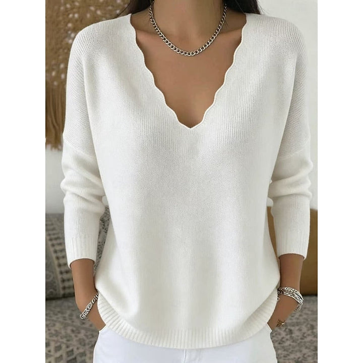 Vivienne scalloped V-neck sweater in apricot, front view