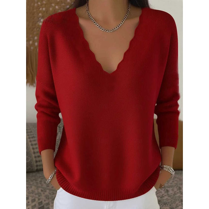 Vivienne scalloped V-neck sweater in apricot, front view