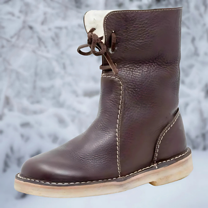 Winona lace-up mid-calf winter boots in dark brown, side view