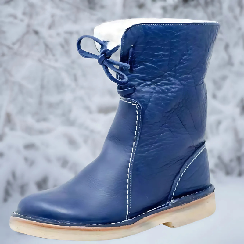 Winona lace-up mid-calf winter boots in blue, side view
