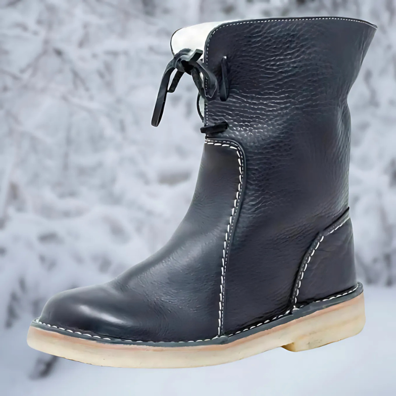 Winona lace-up mid-calf winter boots in black, side view