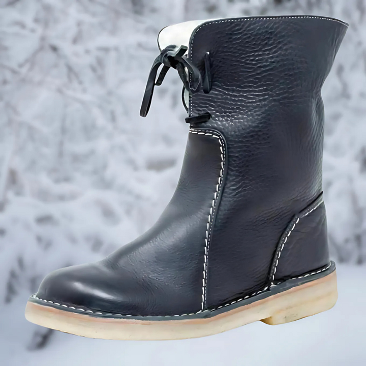 Winona lace-up mid-calf winter boots in black, side view