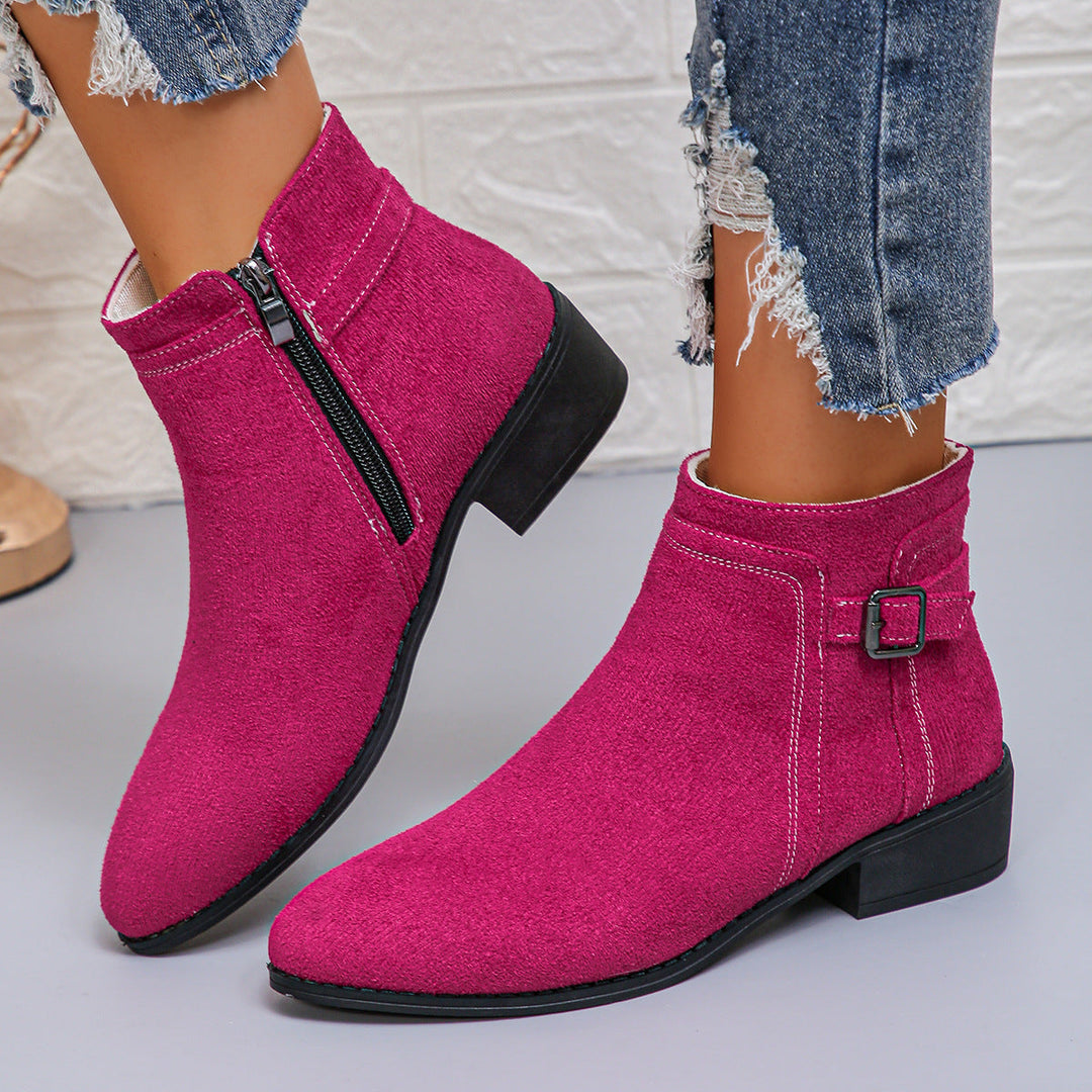 Marielle fuchsia ankle boots with block heel, front view