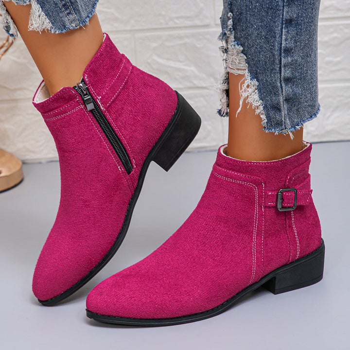 Marielle fuchsia ankle boots with block heel, front view