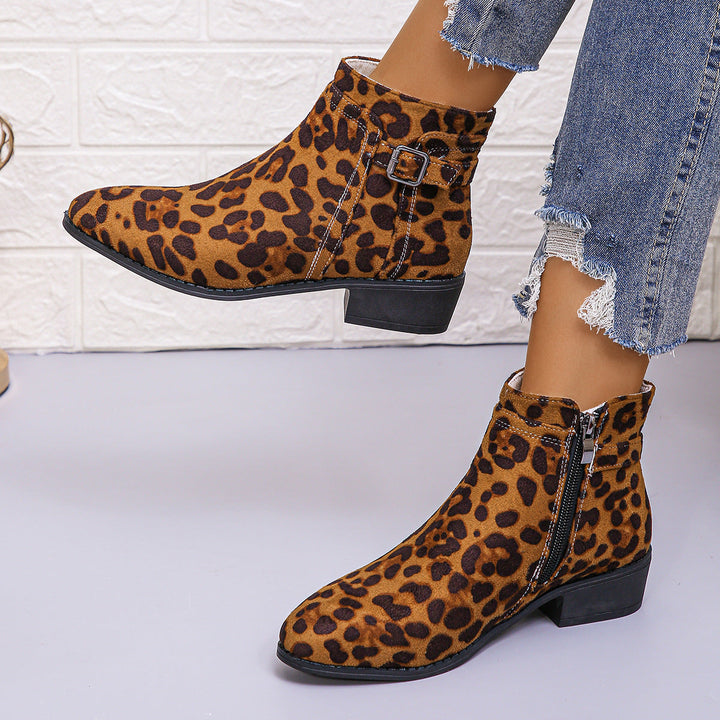 Marielle animal print ankle boots with zipper, side view