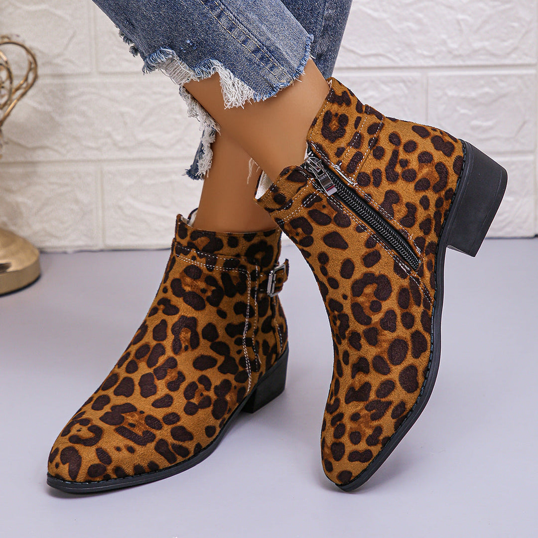 Marielle animal print ankle boots with zipper, side view