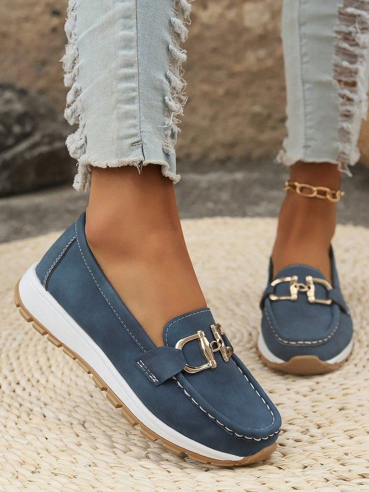Thea buckle platform loafers, top view showing both shoes