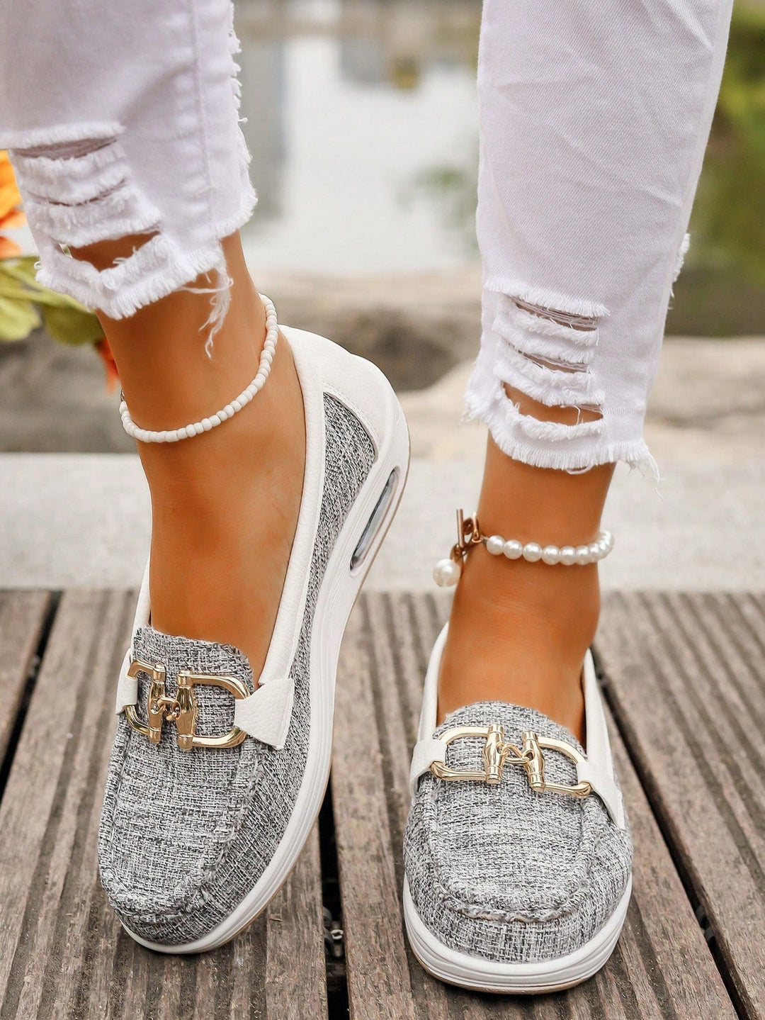 Thea buckle platform loafers, top view showing both shoes