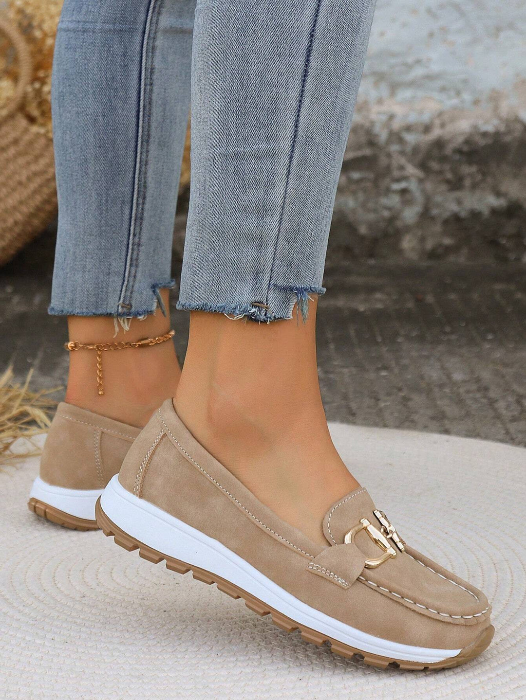 Thea buckle platform loafers, top view showing both shoes