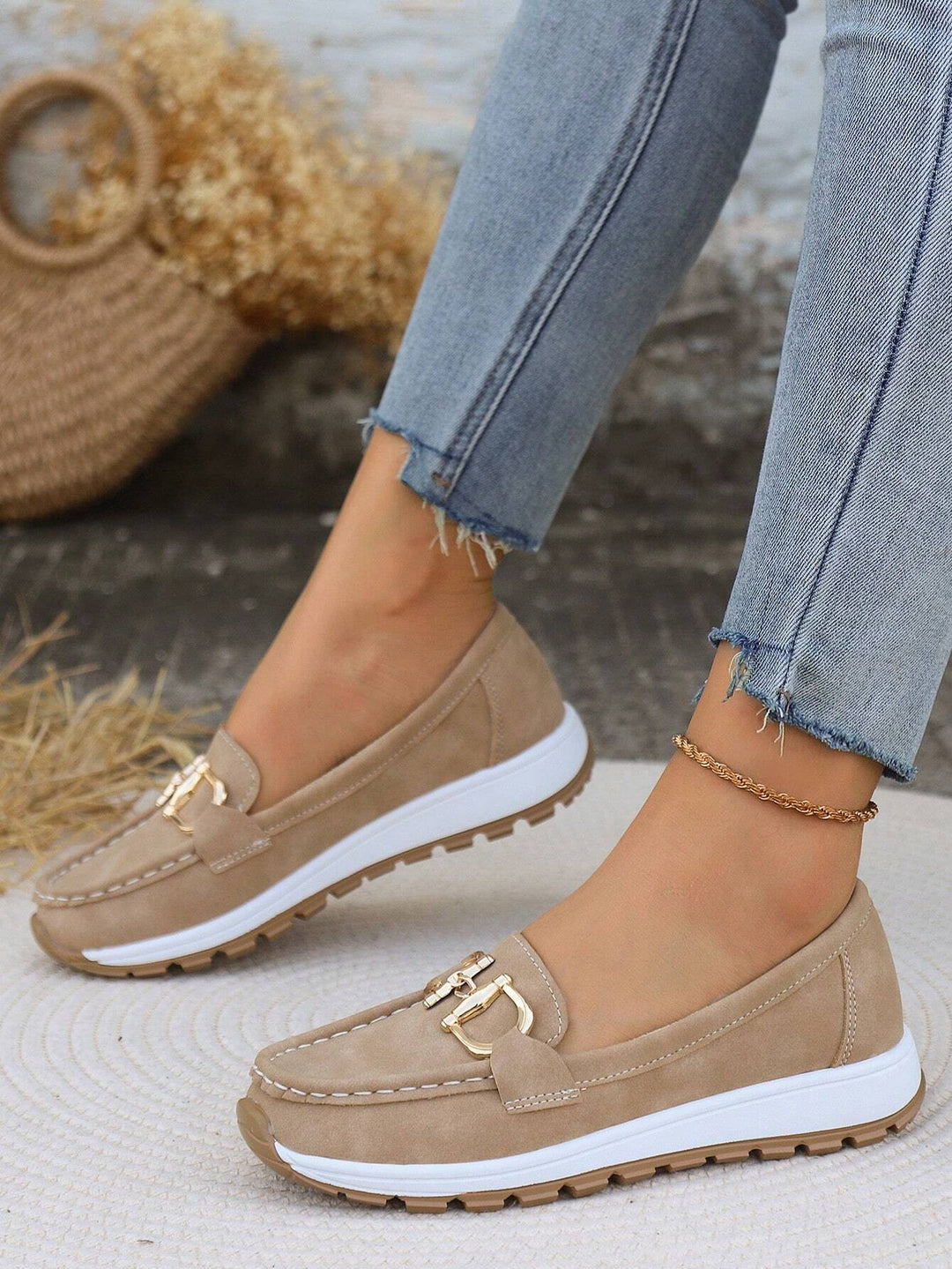 Thea buckle platform loafers, top view showing both shoes