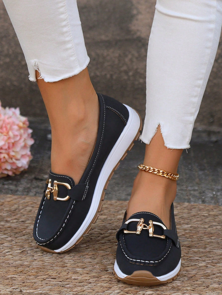 Thea buckle platform loafers, top view showing both shoes