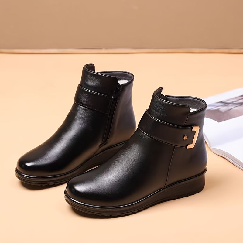 Guinevere buckle ankle boots, front angled pair view