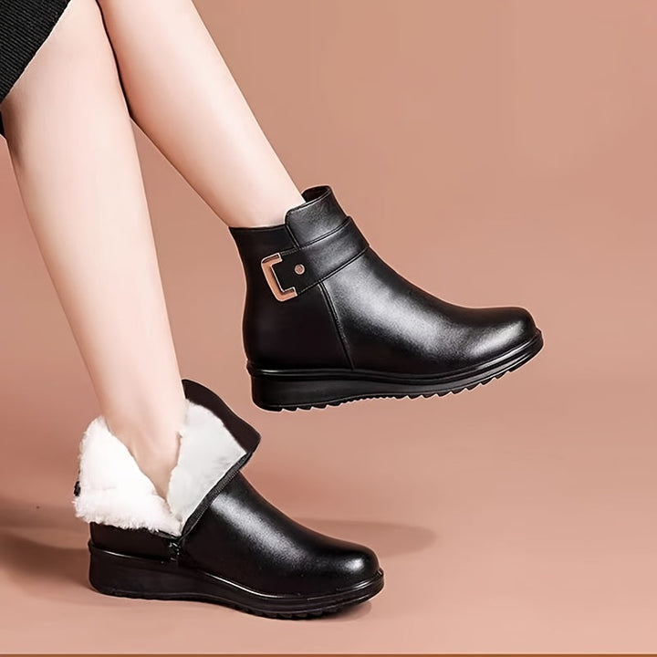 Guinevere buckle ankle boots with height and sole measurements