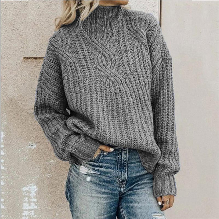Annalise cable knit mock neck sweater in gray, front view