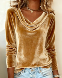 Women's Cowl Neck Long Sleeve Velour Top | Thea