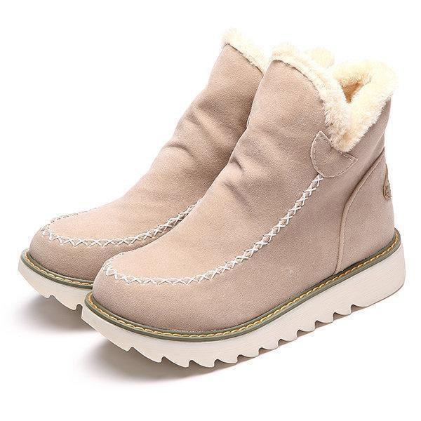 Priscilla fur-lined chunky snow boots in beige, angled front view