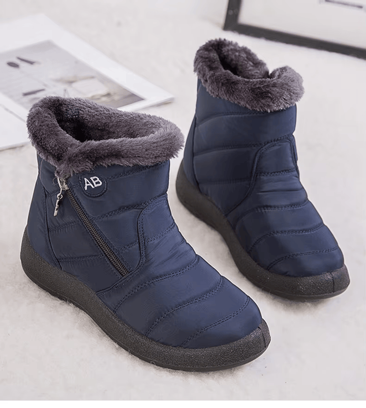 Wilhelmina navy fur trim zip winter boots, side-by-side pair view