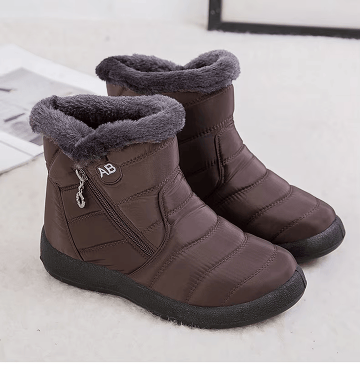 Wilhelmina brown fur trim zip winter boots, side-by-side pair view
