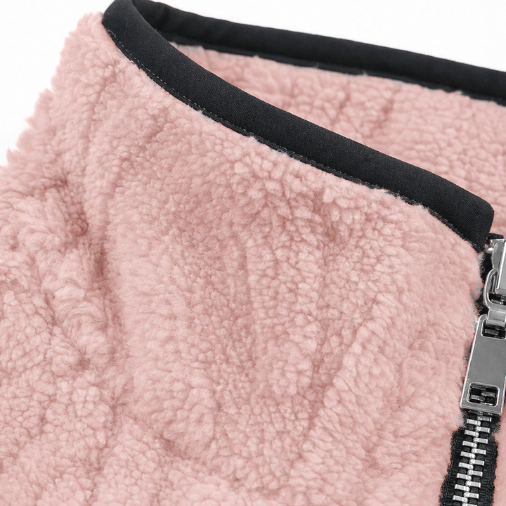 Thea ivory half-zip fleece pullover sweater, close-up front view