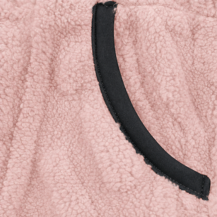 Thea ivory half-zip fleece pullover sweater, close-up front view