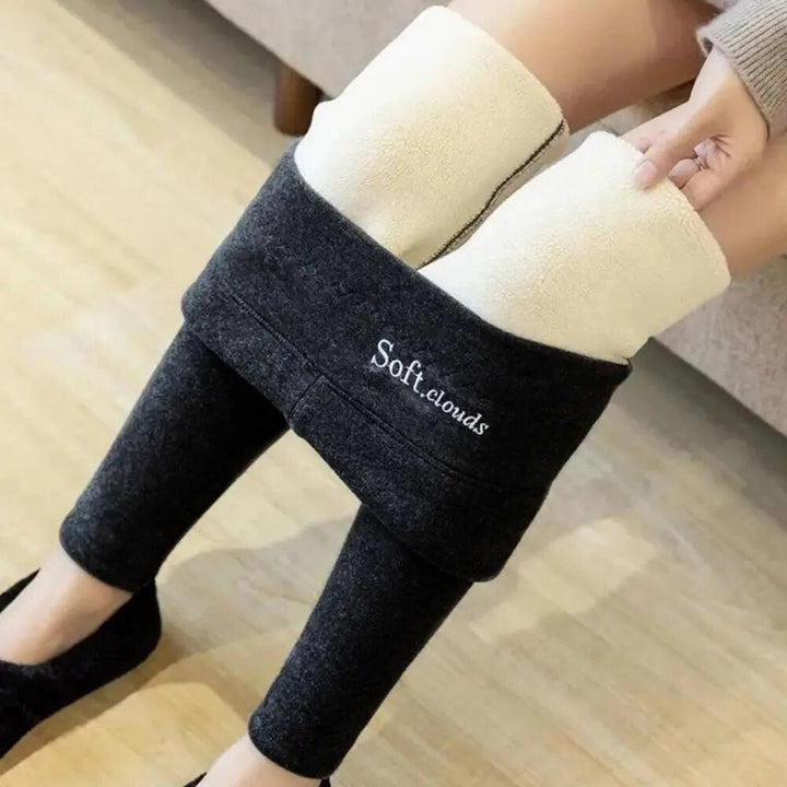 Wilhelmina fleece lined leggings with soft interior detail, side view