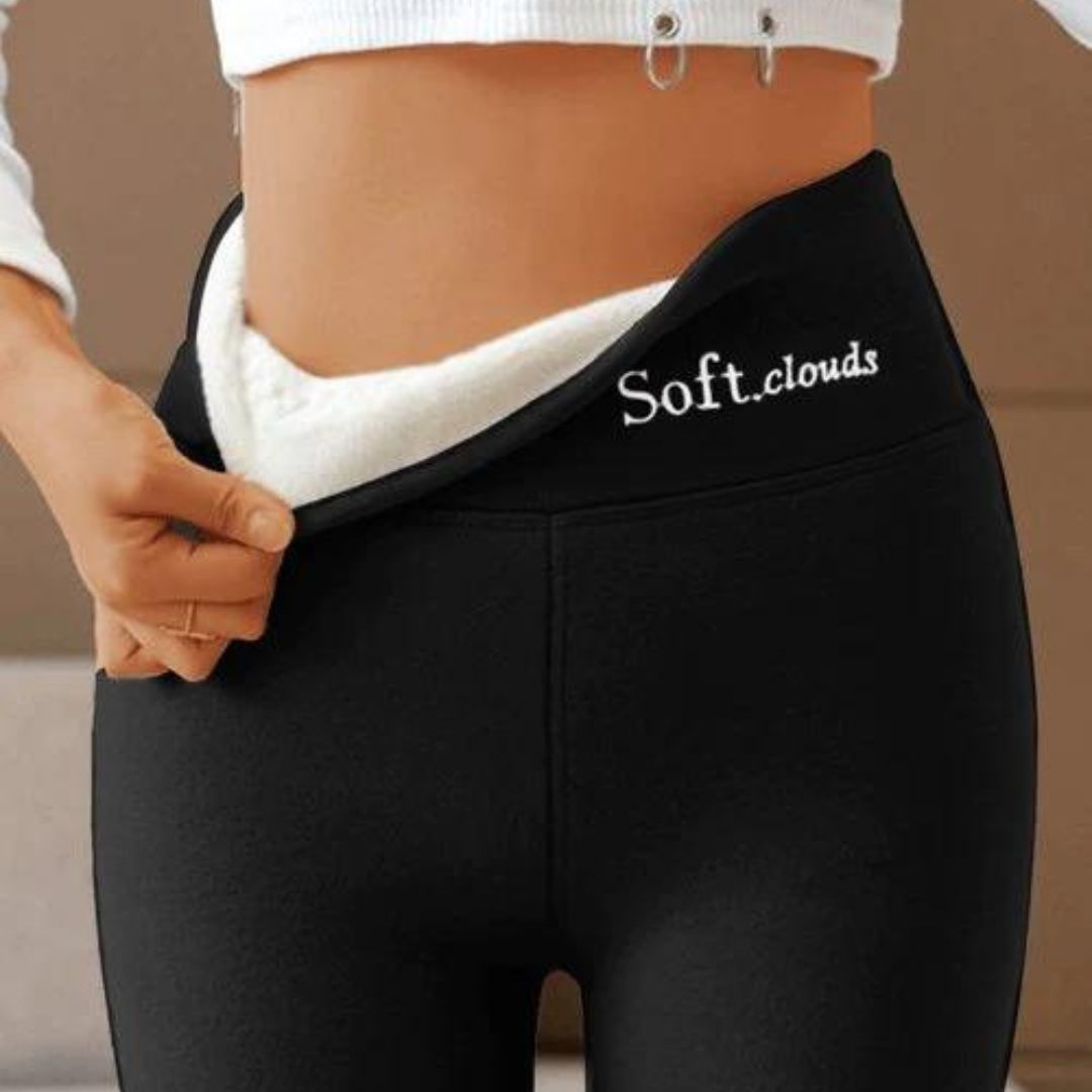 Wilhelmina fleece lined leggings with soft interior detail, side view