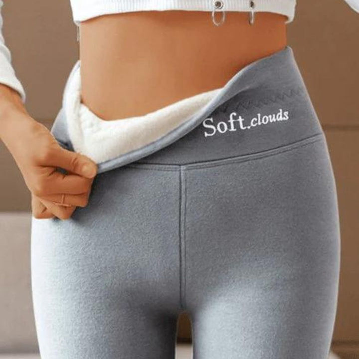Wilhelmina fleece lined leggings with soft interior detail, side view