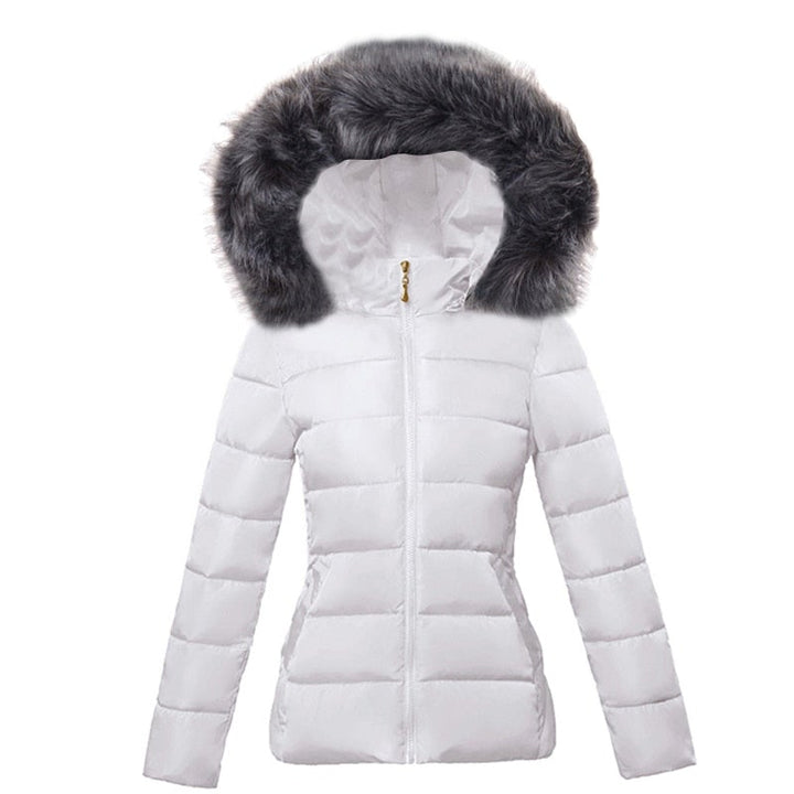Rosalyn faux fur hooded puffer jacket in white, front view