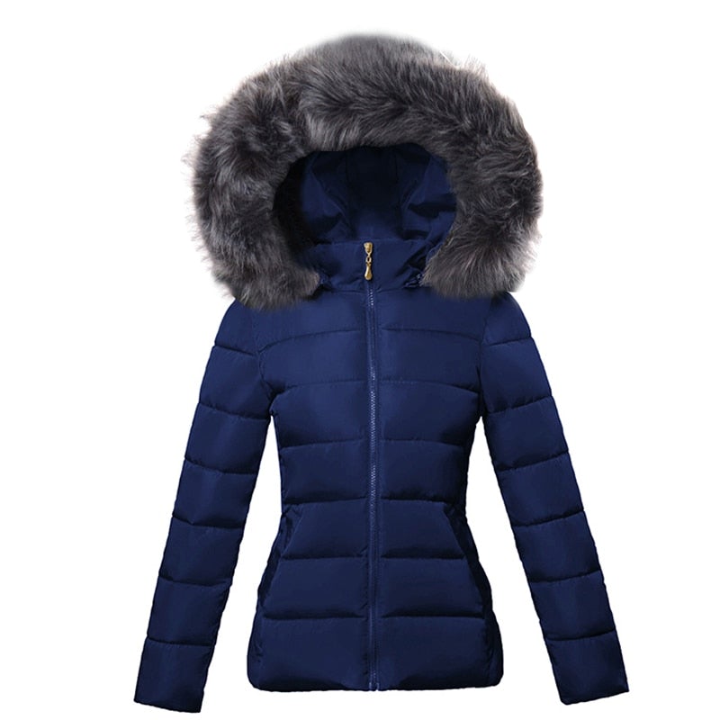Rosalyn faux fur hooded puffer jacket in white, front view