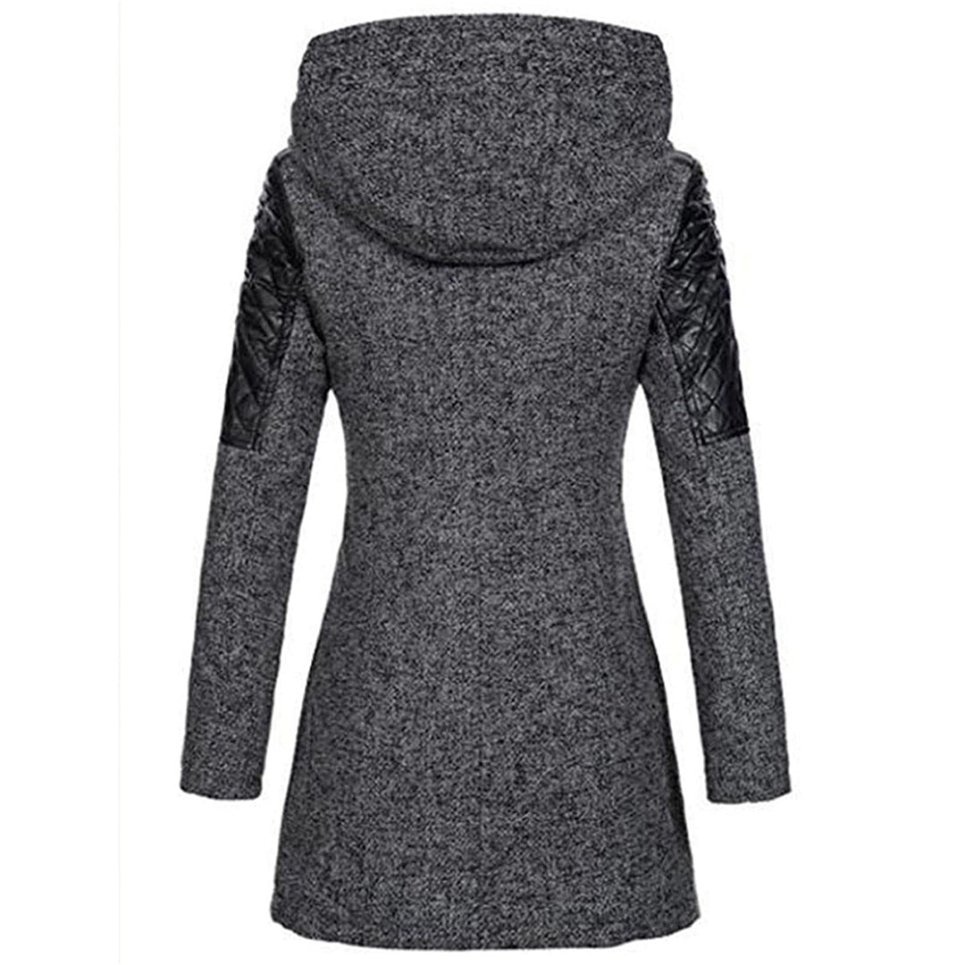Rosamund hooded winter coat, back view in grey