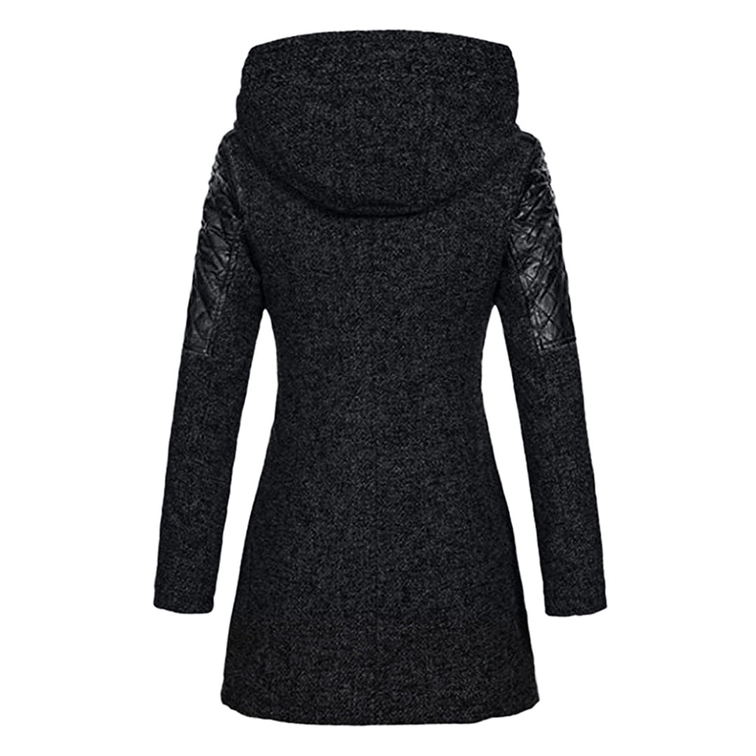 Rosamund hooded winter coat, back view in black