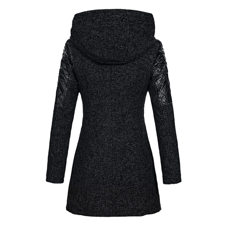 Rosamund hooded winter coat, back view in black