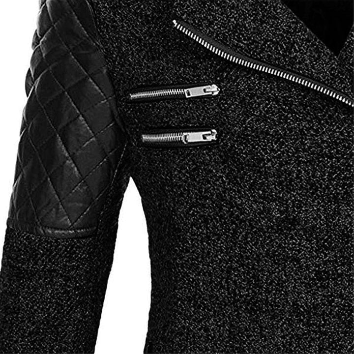 Rosamund winter coat close-up of quilted sleeve panel and zip pockets