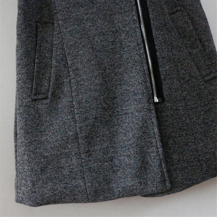 Rosamund winter coat close-up of quilted sleeve panel and zip pockets