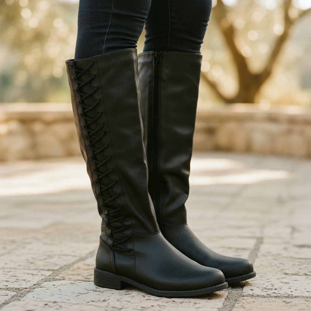 Rosalind lace-up knee-high boots outdoor side view